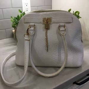 Aldo White Leather-Like Lock and Key Satchel